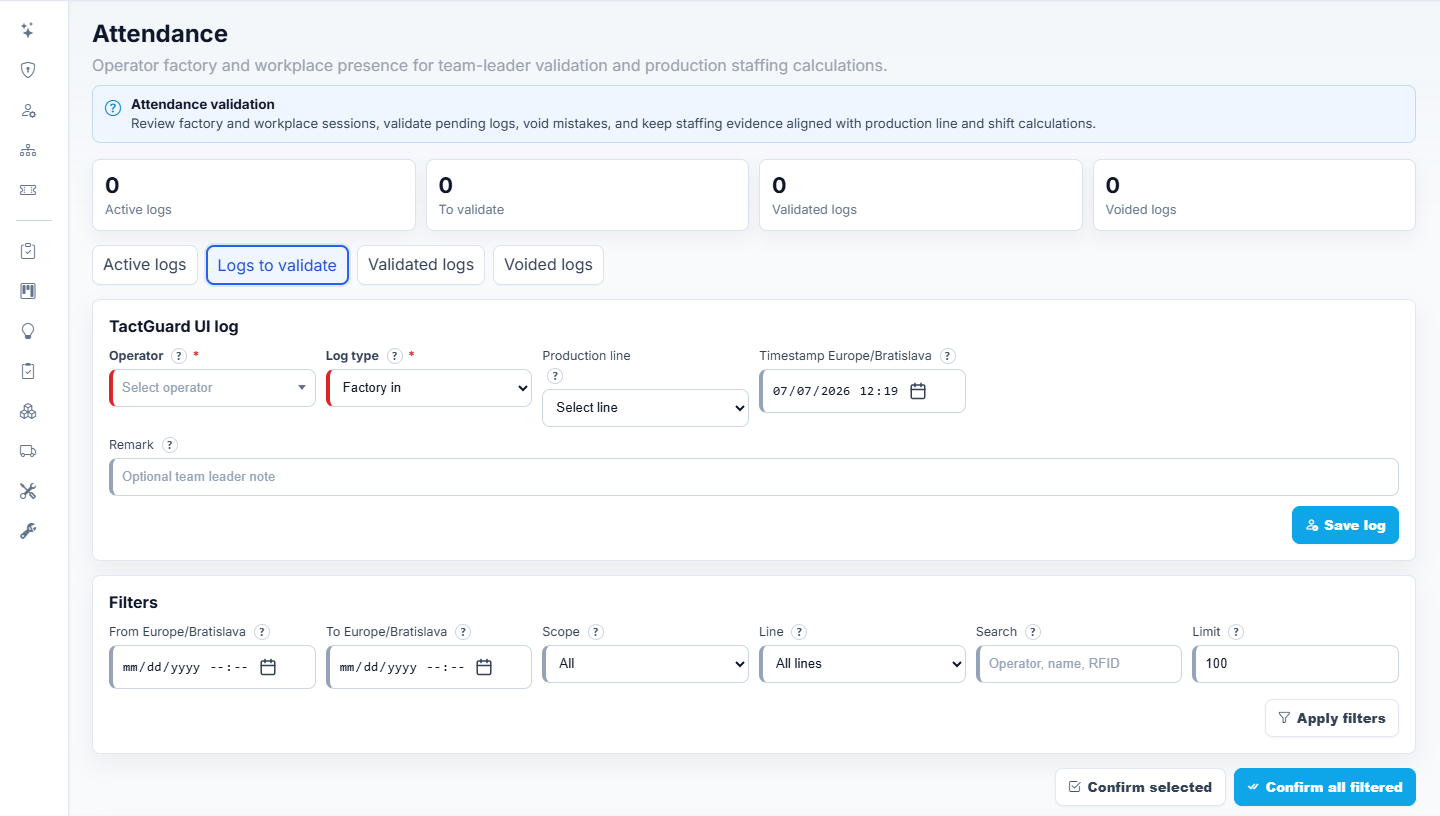 Tact-Guard Attendance validation demo screen